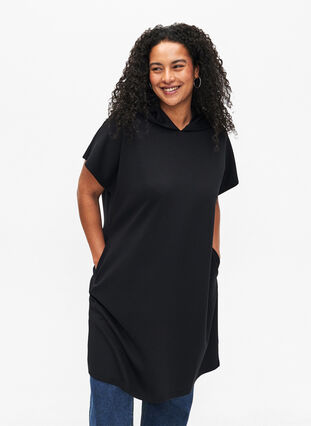 Short sleeve sweat dress in modal mix, Black, Model image number 0