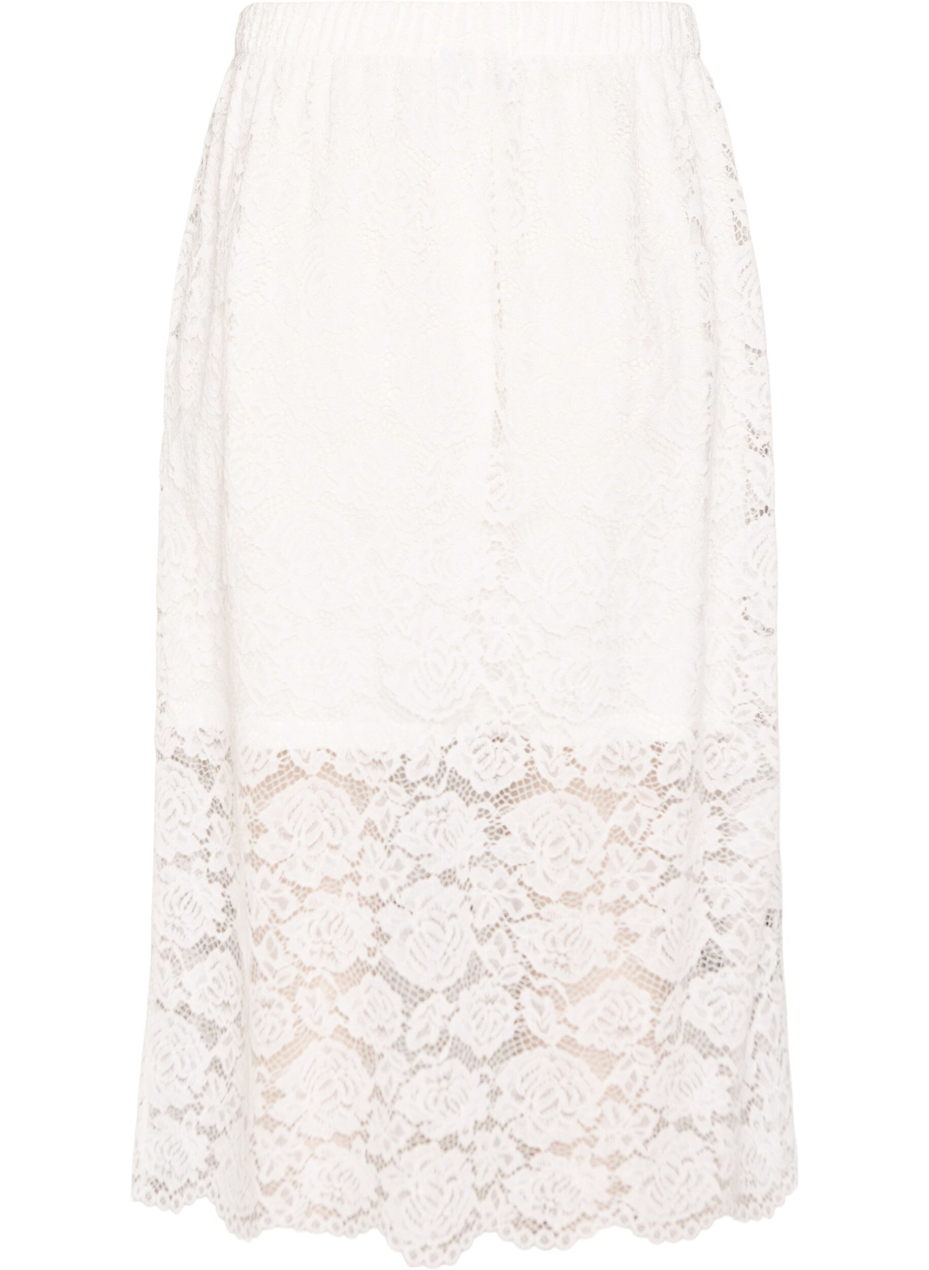 ZizzifashionLace midi skirt with an elasticated waist, White, Packshot image number 1