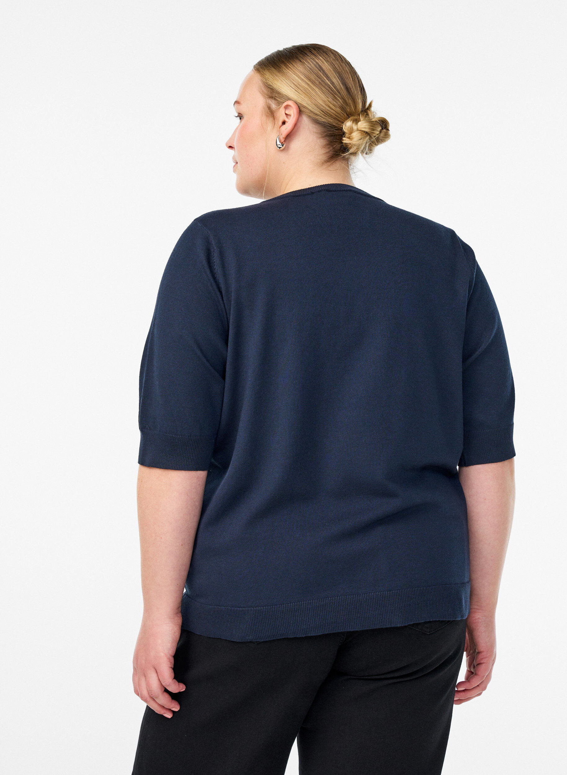 ZizzifashionFine-knit blouse with short sleeves, Blue, Model image number 2