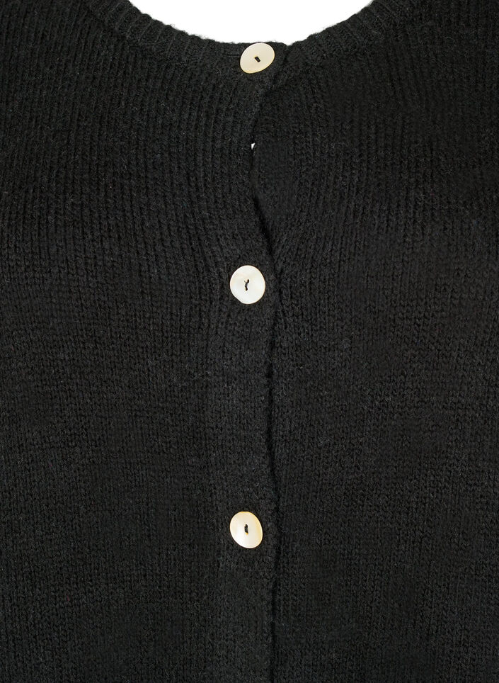 Knitted cardigan with wool and buttons, Black Solid, Packshot image number 2