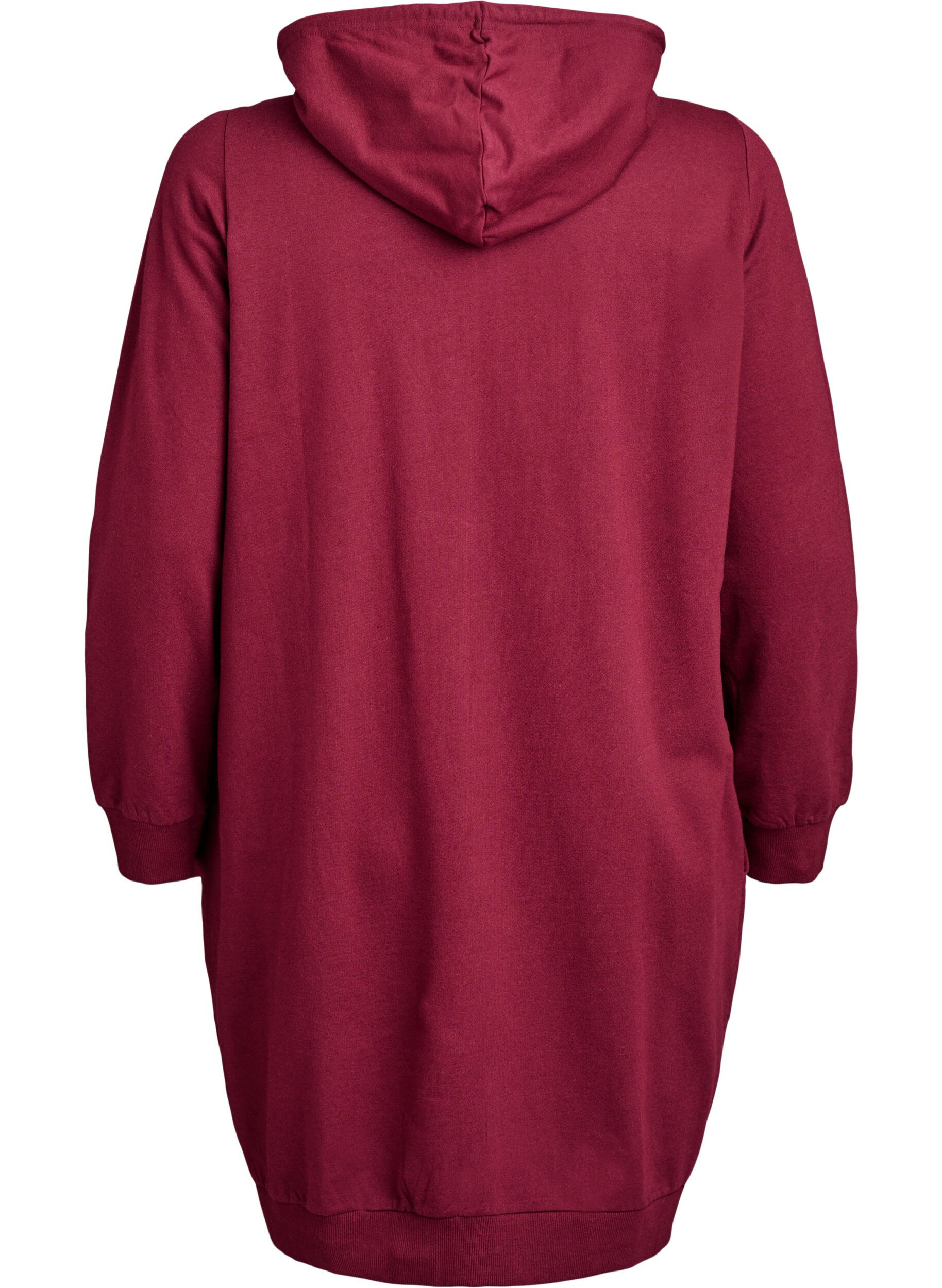 Zizzifashion Long cotton sweat cardigan with hood, Dark Bordeaux, Packshot image number 1