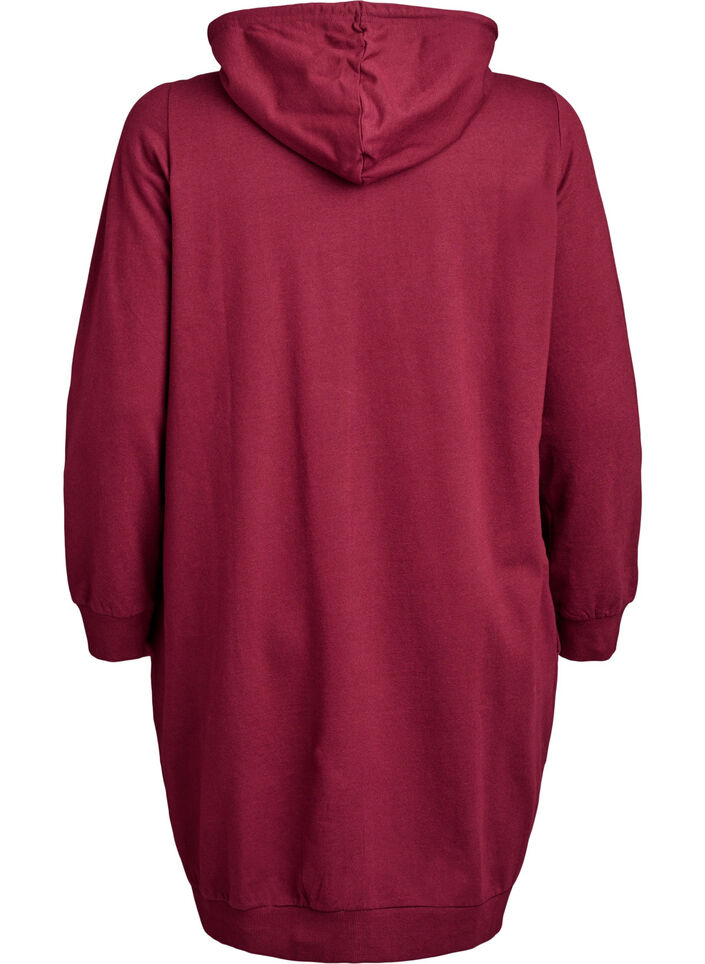 Long cotton sweat cardigan with hood, Dark Bordeaux, Packshot image number 1