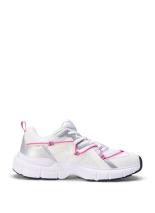Wide fit sneakers with contrasting tie detail, White w. Pink, Packshot image number 0