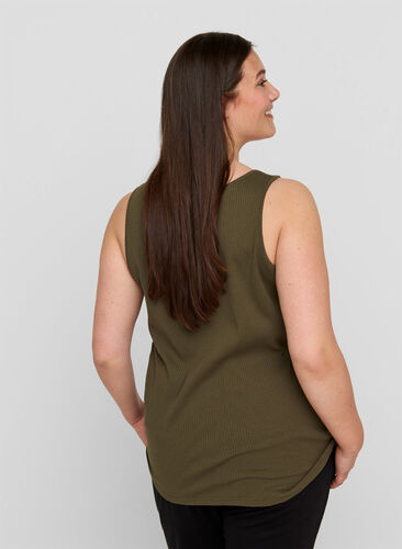 Top with a round neck in ribbed fabric, Ivy Green, Model image number 1