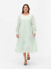 Lace dress with long sleeves, Pastel Green , Model