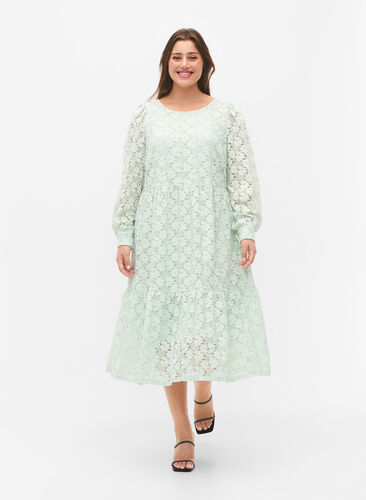 Lace dress with long sleeves, Pastel Green , Model image number 0