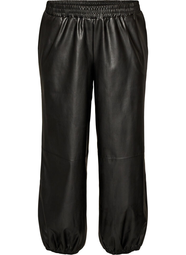 Balloon trousers in faux leather, Black, Packshot image number 0