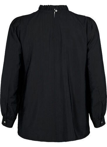 Viscose blouse with frills, Black, Packshot image number 1