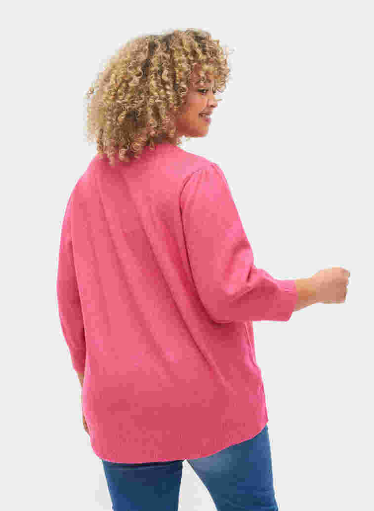 Mottled knitted top with 3/4-length sleeves, Fandango Pink, Model image number 1