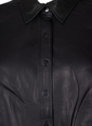 Leather dress with long sleeves and button fastening, Black, Packshot image number 2