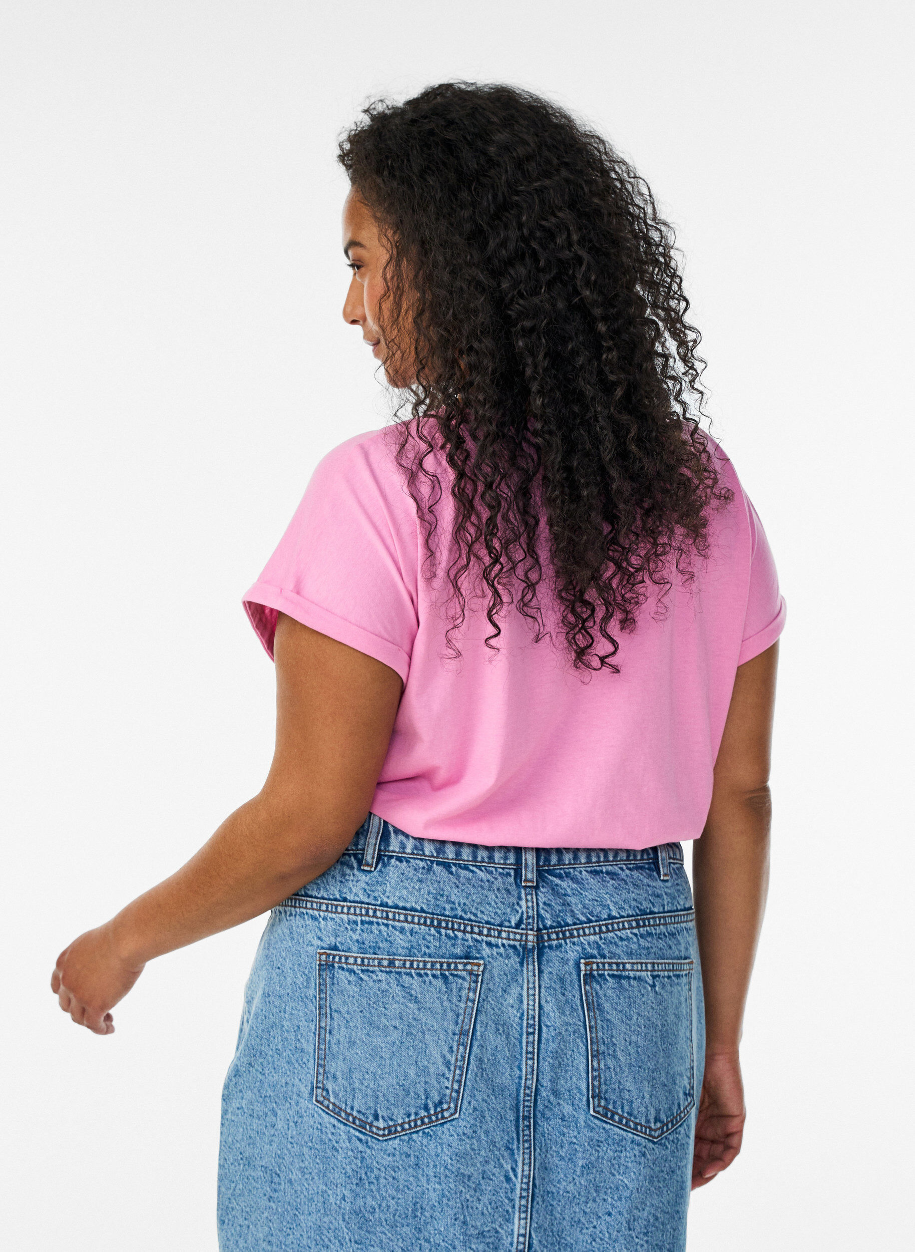 ZizzifashionShort sleeved cotton blend t-shirt, Pink, Model image number 2