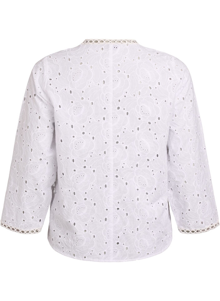 Long-sleeved cotton blouse with broderie anglaise, White, Packshot image number 1