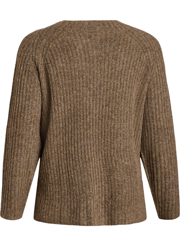 Ribbed jumper with decorative buttons, Brown, Packshot image number 1