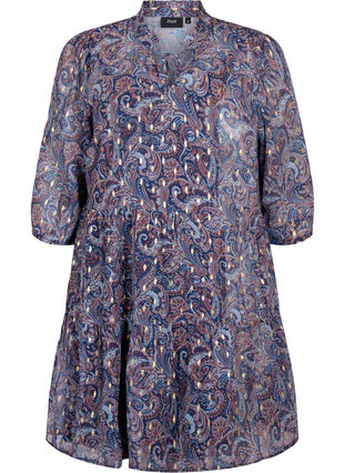 Tunic with floral print and lurex, Blue Paisley AOP, Packshot image number 0