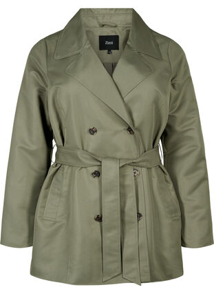 Short trench coat with belt, Dusty Olive, Packshot image number 0