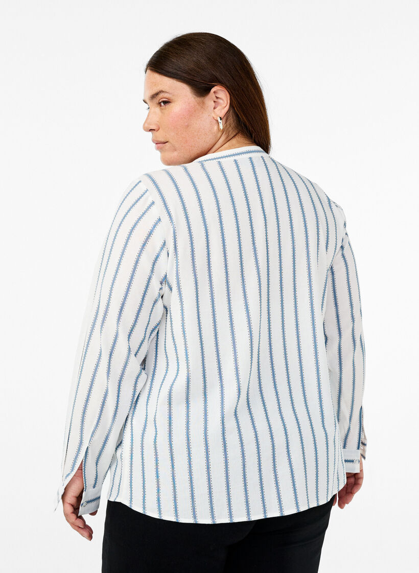Striped blouse with tie detail, White, Model image number 2