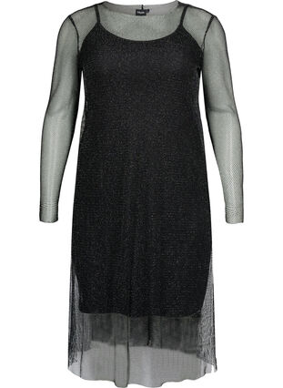 Net dress with long sleeves, Black w. Silver, Packshot image number 0
