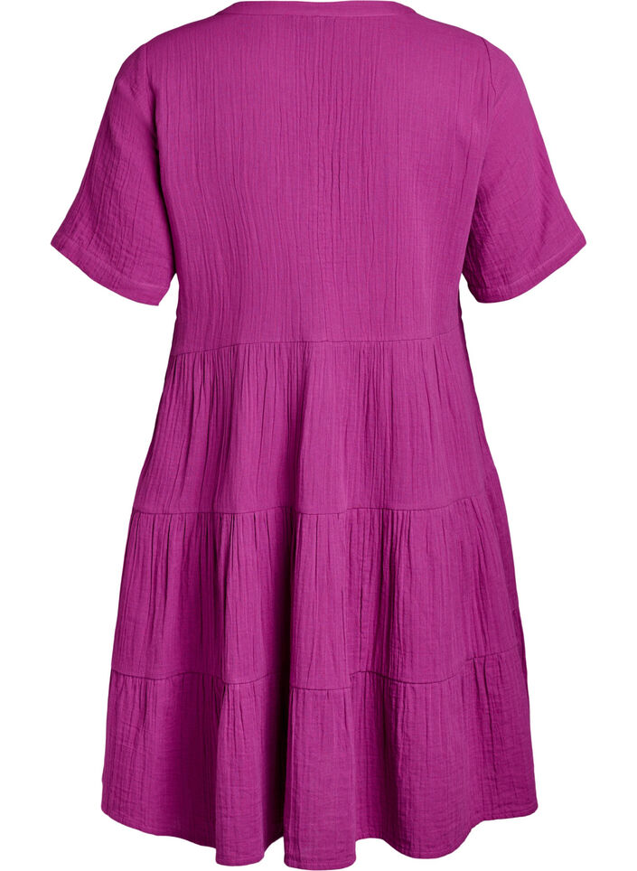 Knee-length cotton muslin dress with an A-line cut, Purple, Packshot image number 1