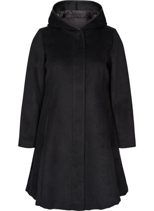 Hooded jacket with wool, Black, Packshot image number 0