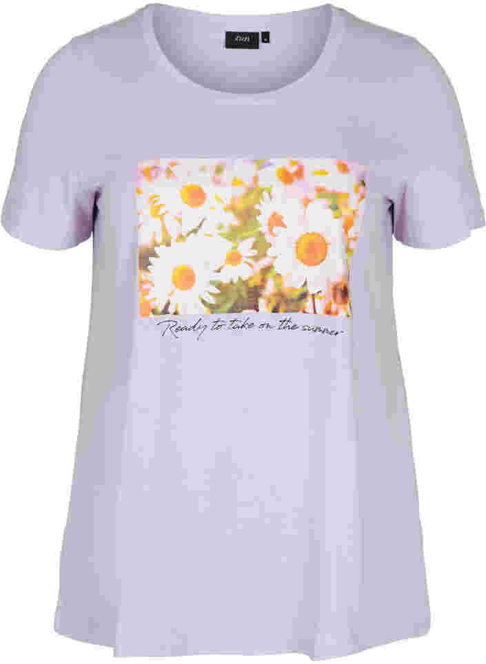 Cotton t-shirt with a-line cut and print, Thistle Fl. Picture, Packshot image number 0