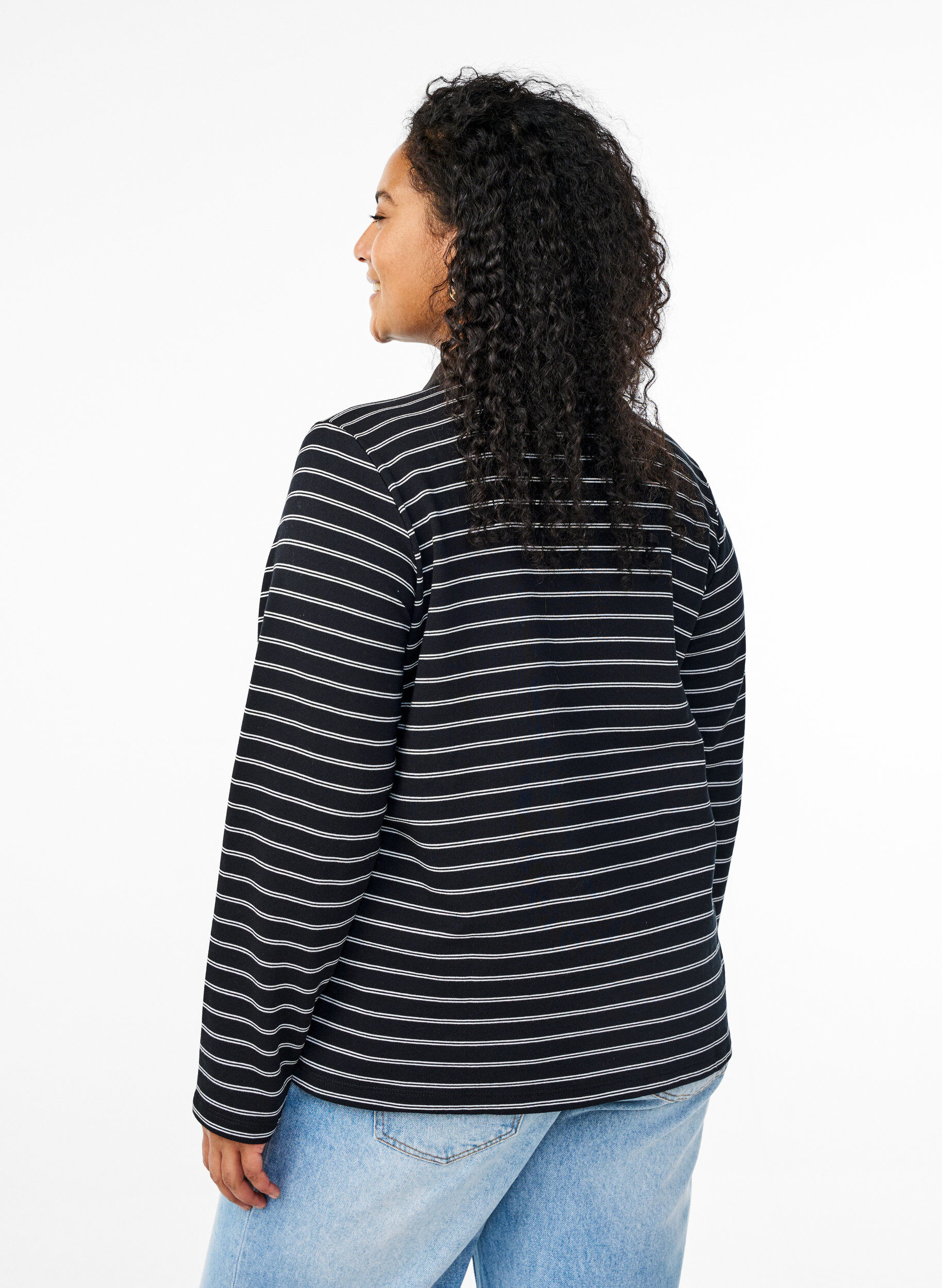 Zizzifashion Striped polo shirt with zipper, Black, Model image number 2