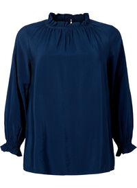 Long-sleeved viscose blouse with ruffles