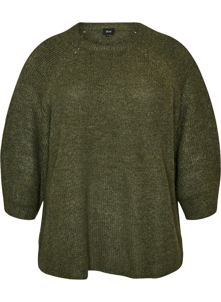 Ribbed jumper with 3/4 sleeves, Green, Packshot image number 0