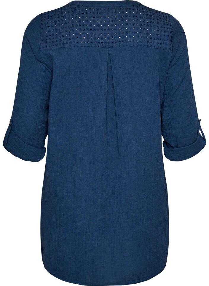 Cotton muslin tunic with broderie anglaise, Blue, Packshot image number 1