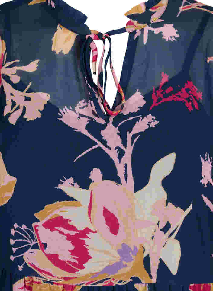 Floral tunic with 3/4 sleeves and ruffle collar, Big Flower AOP, Packshot image number 2