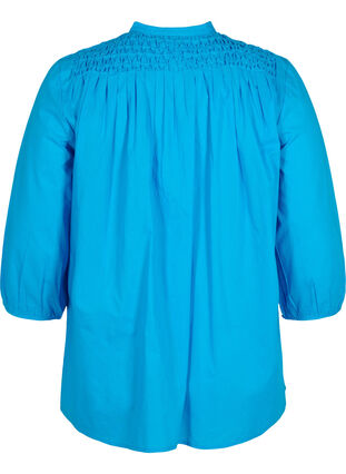 Cotton blouse with 3/4 sleeves and smock, Dresden Blue, Packshot image number 1