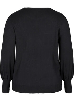 Knitted blouse with viscose and balloon sleeves, Black, Packshot image number 1