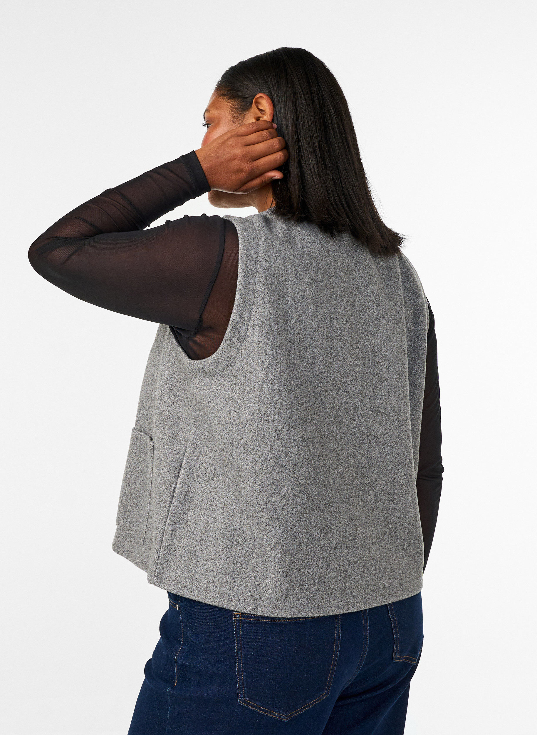 ZizzifashionV-neck vest with buttons, Grey, Model image number 2