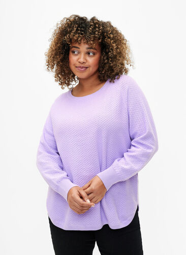 Pullover in organic cotton with texture pattern, Lavender, Model image number 0