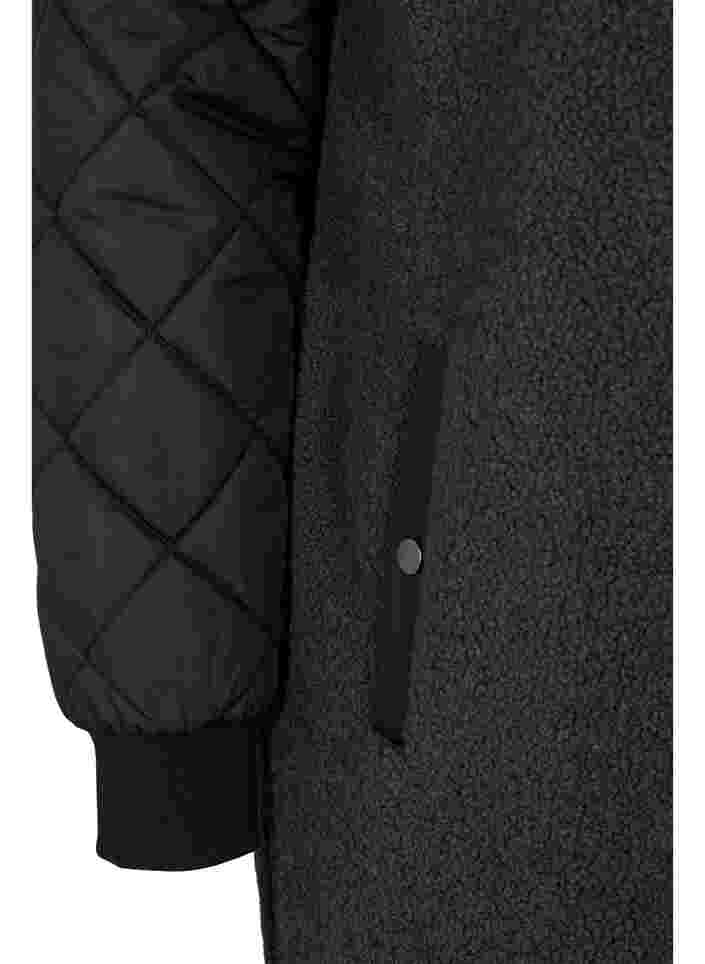 Quilted jacket with teddy and button closure, Black Comb, Packshot image number 3