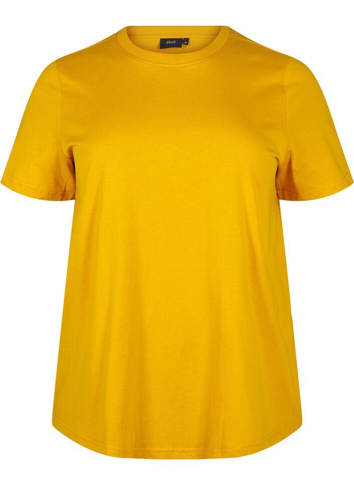 Basic cotton T-shirt with round neck, Yellow, Packshot image number 0