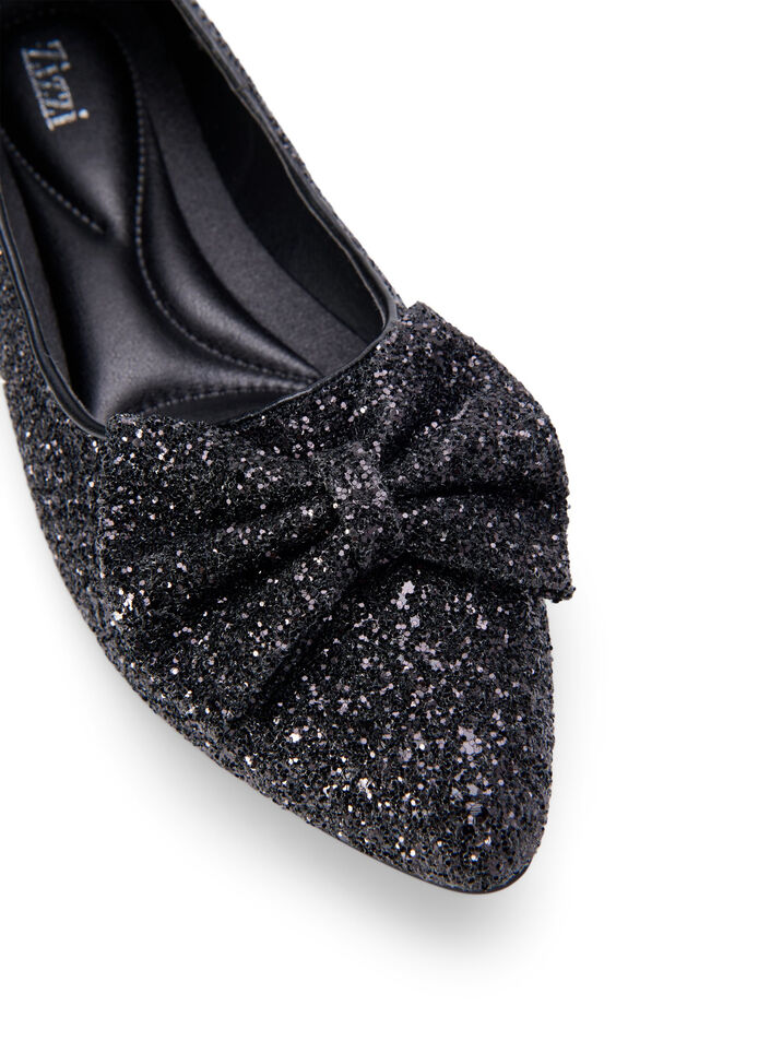 Wide fit glitter ballerina with bow, Black, Packshot image number 3