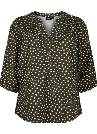 3/4 sleeve cotton Blouse with print, Forest Night Dot, Packshot image number 0