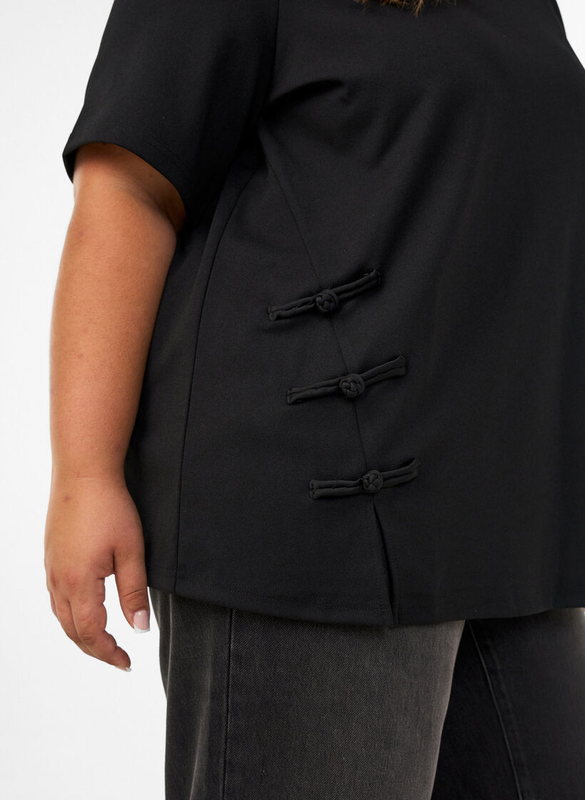 T-shirt with slits and decorative knot closures, Black, Model image number 3