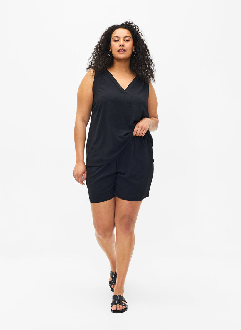 Sleeveless top with wrinkle details, Black, Model image number 1