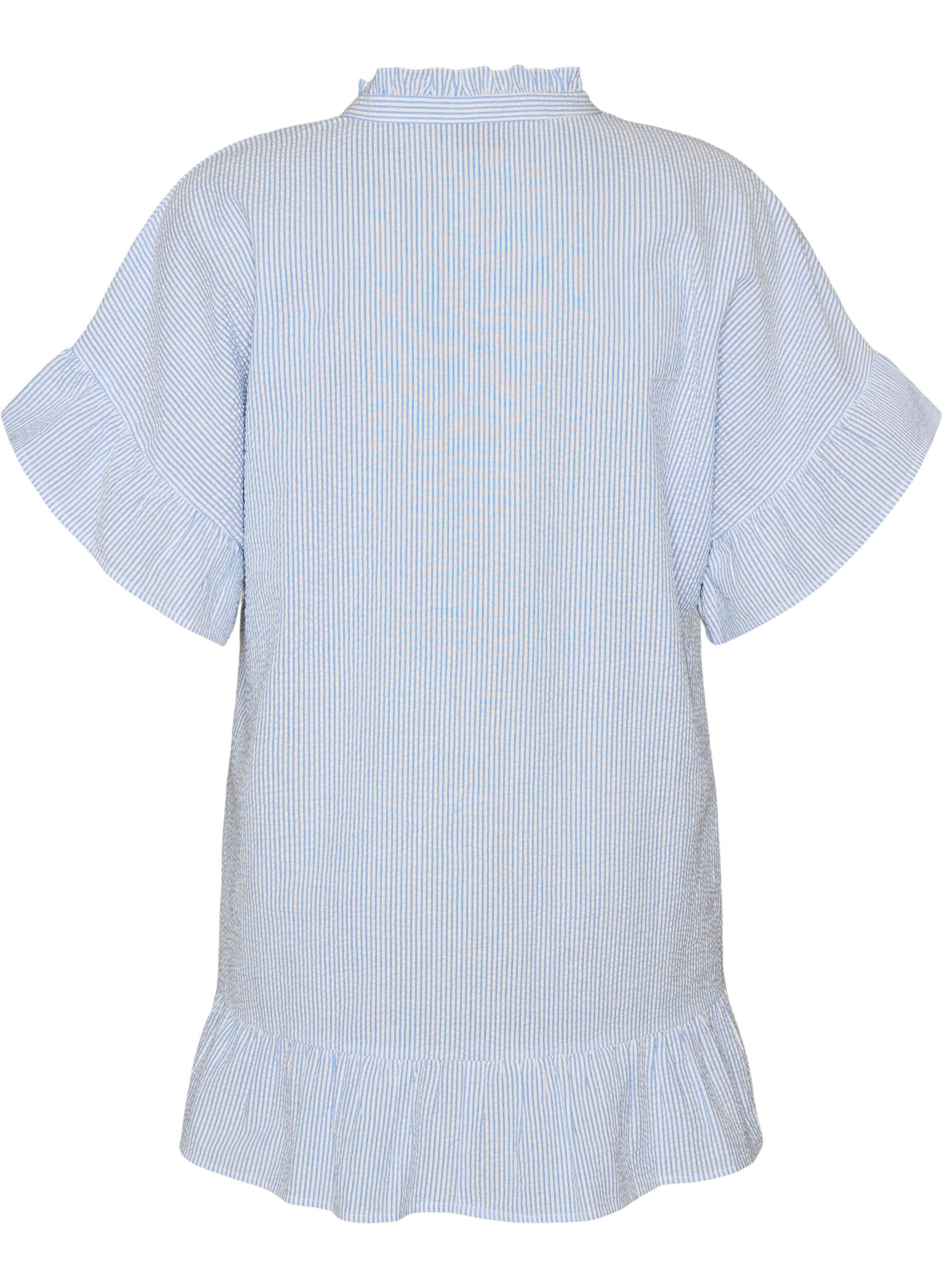ZizzifashionCotton tunic with stripes and ruffle details, Light Blue, Packshot image number 1