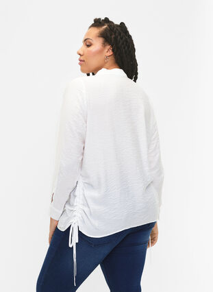 Viscose shirt with ruffle detail, Bright White, Model image number 1