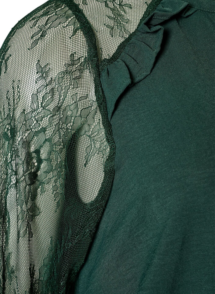 Tunic with sheer lace sleeves, Green, Packshot image number 3