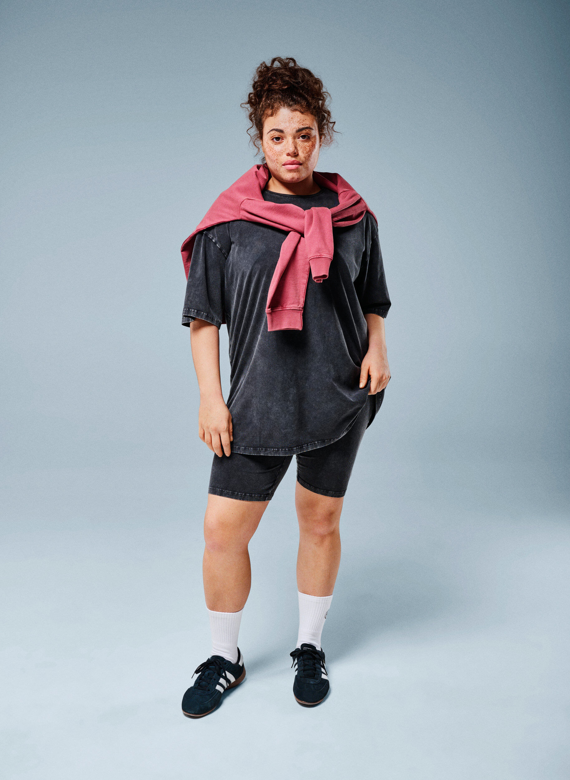 Zizzifashion Fitted jersey shorts with a washed effect, Black, Image image number 0