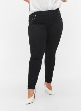 	 Super slim Amy jeans with stud detail, Black, Model image number 2
