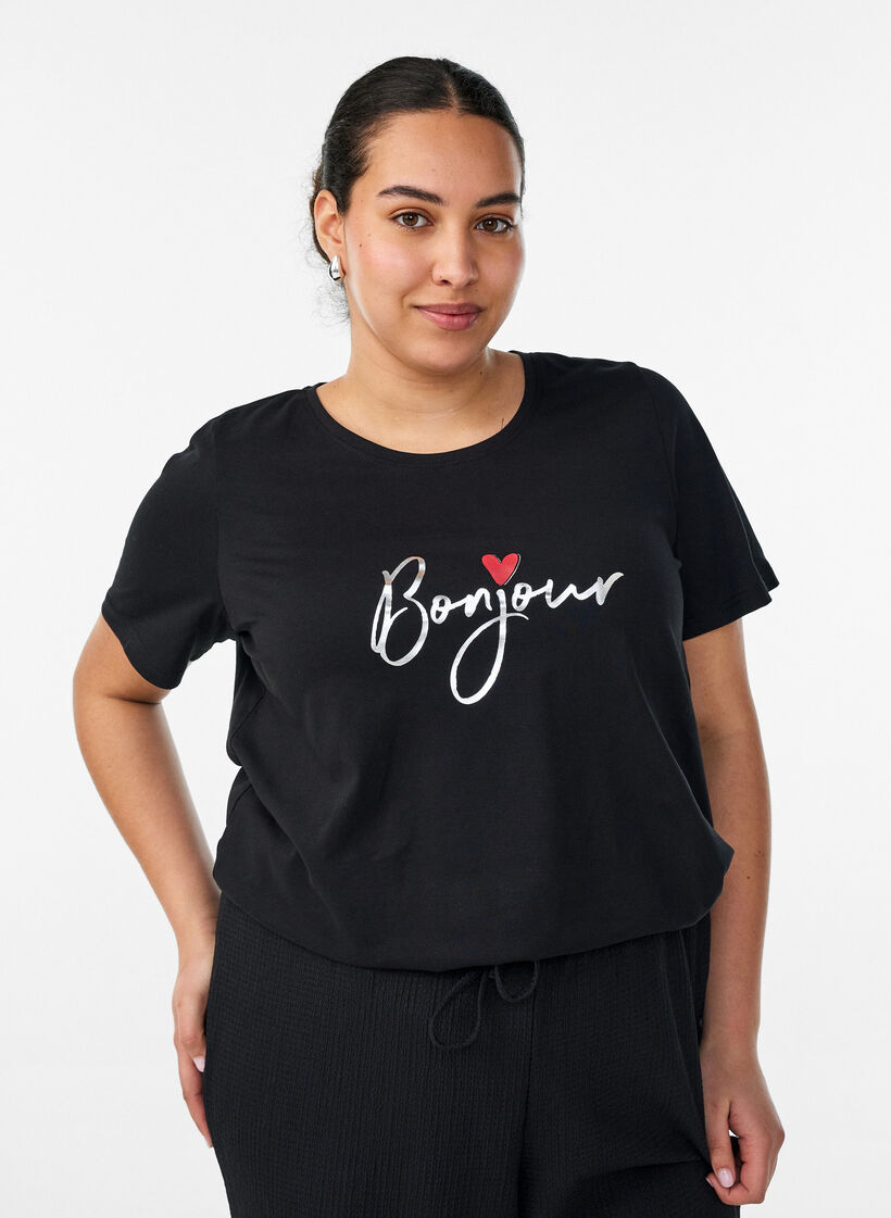 T-shirt with motif, Black, Model image number 0