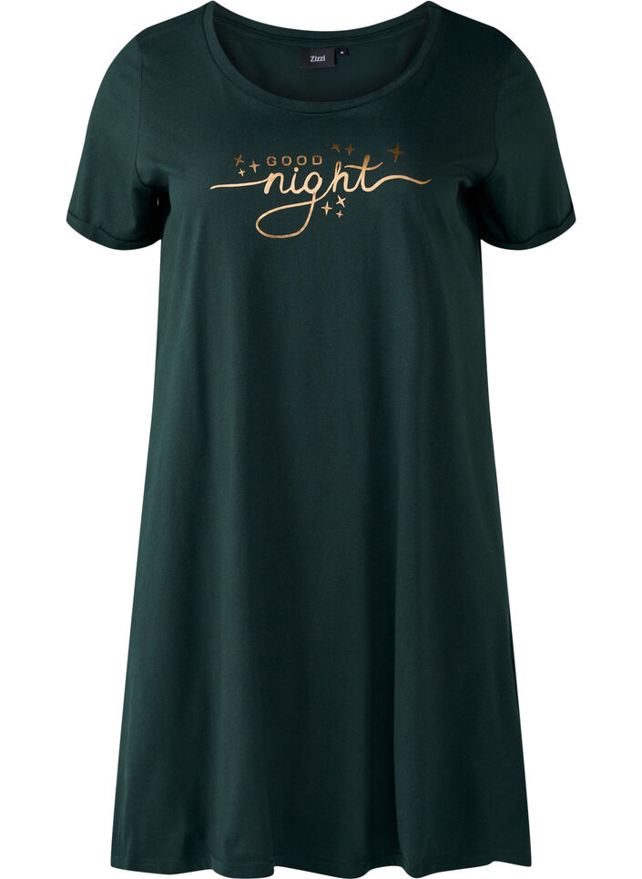 Short-sleeved nightgown in organic cotton, Green, Packshot image number 0