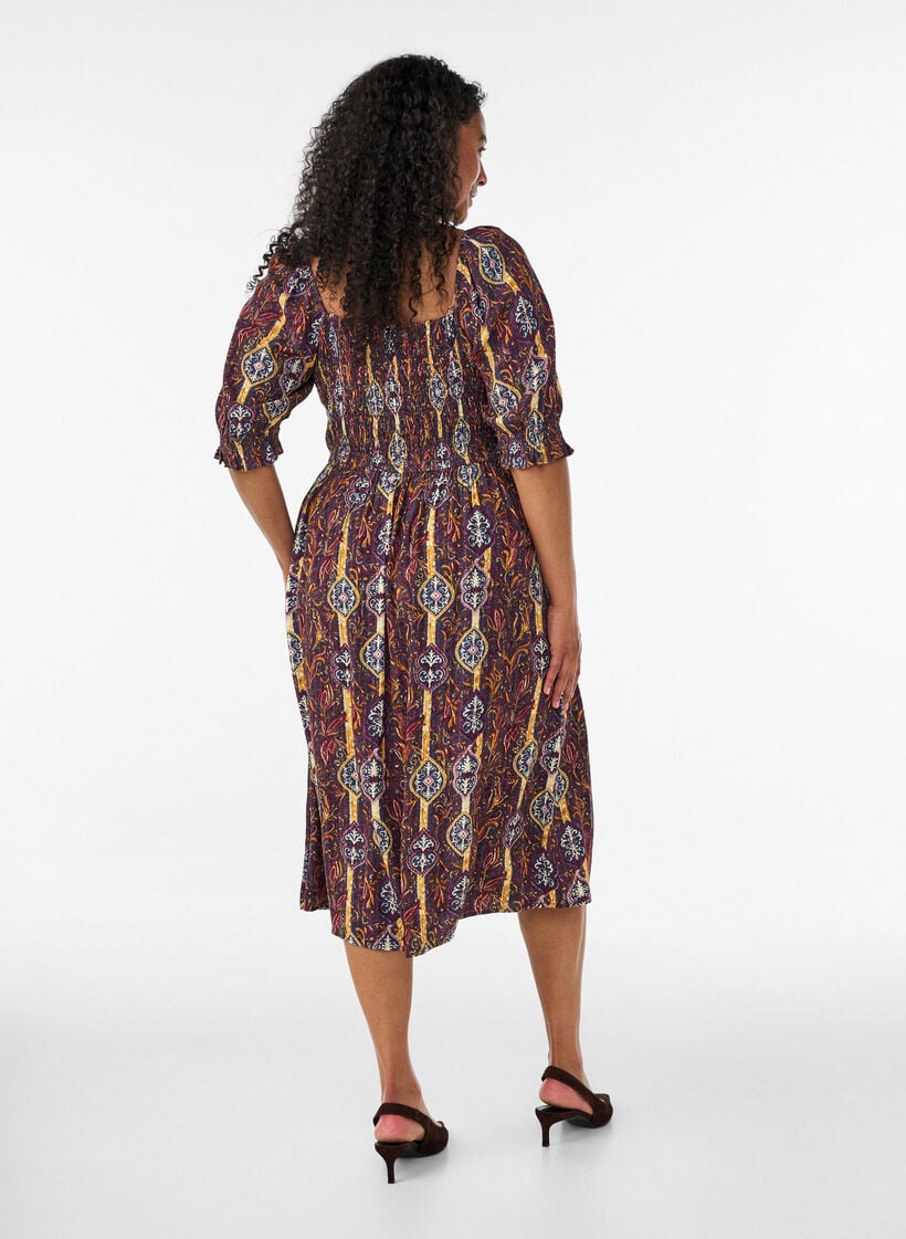 Summer dress in viscose with paisley print, Purple, Model image number 1