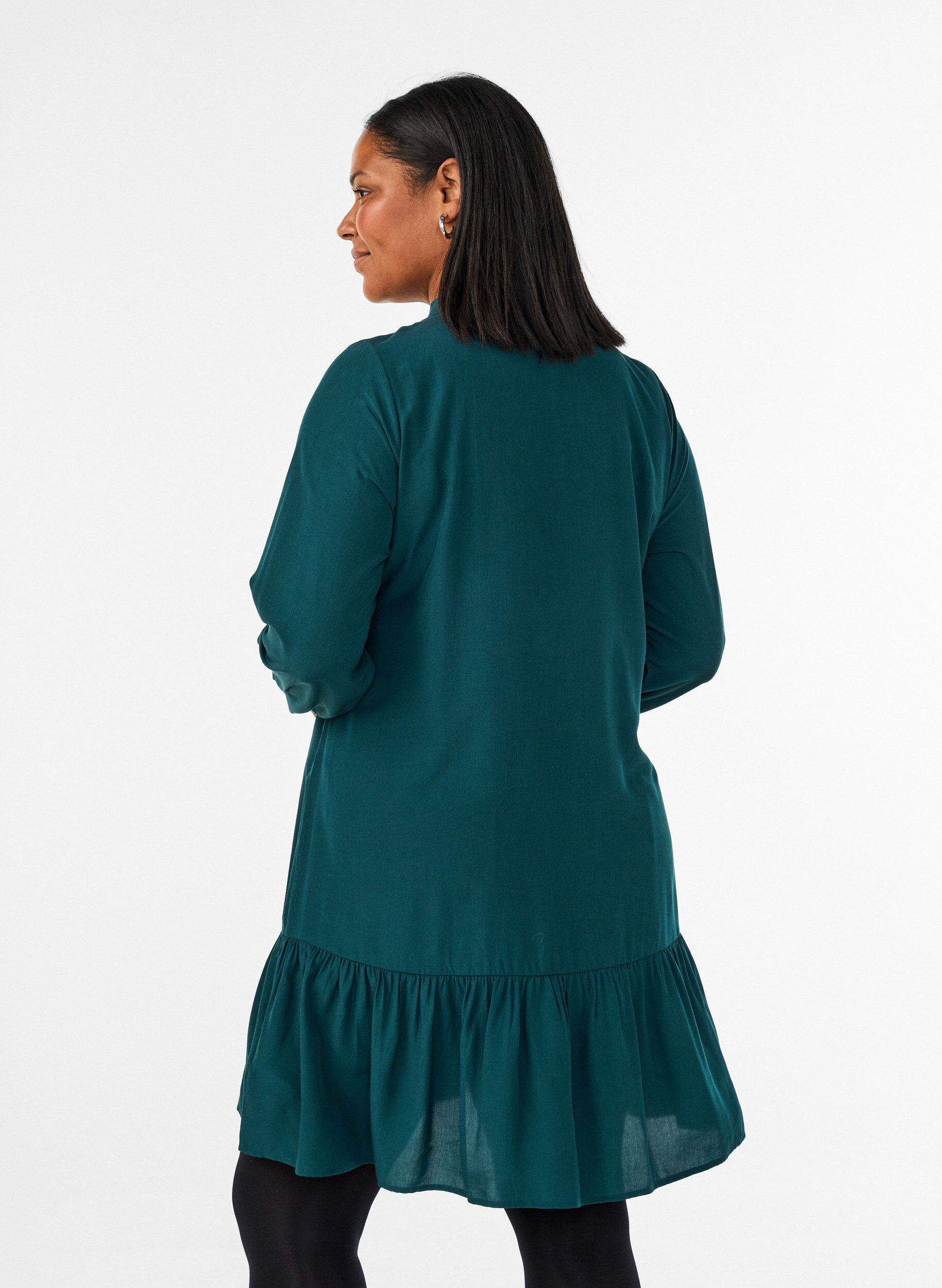 ZizzifashionShort shirt dress with ruffle tier, Green, Model image number 2
