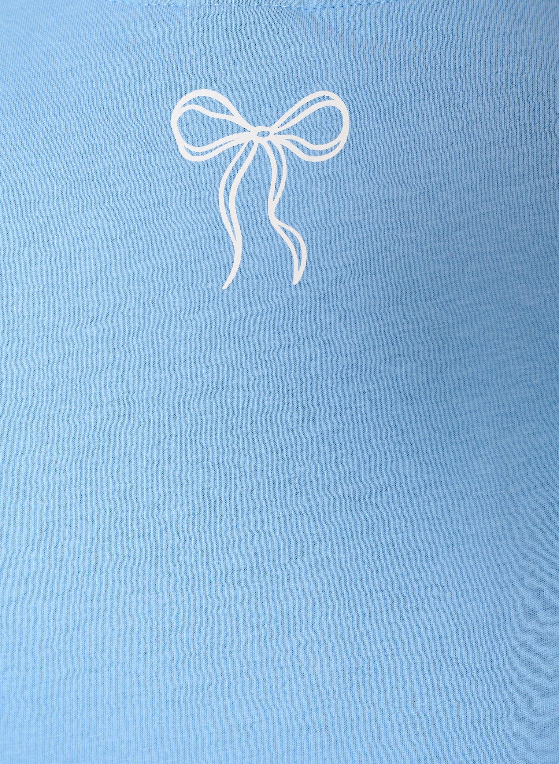 ZizzifashionCotton T-shirt with V-neck and front print, Light Blue, Packshot image number 3