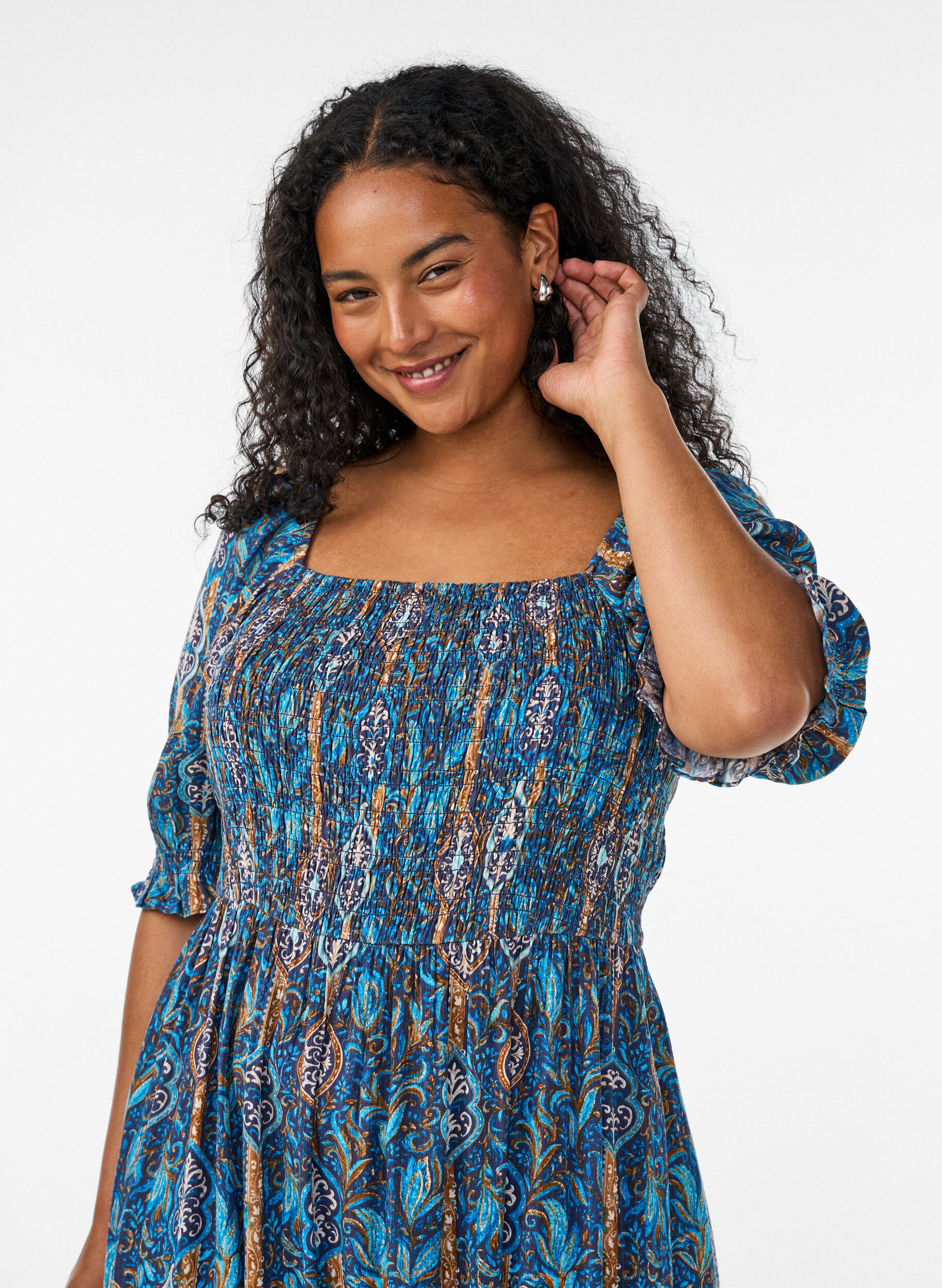 ZizzifashionSummer dress in viscose with paisley print, Blue, Model image number 2